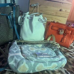 Classic White Leather Drawstring Bucket Bag - Women bundle